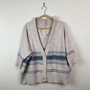 Chaser | Oversized Chunky Fair Isle Knit Button Front Cardigan L